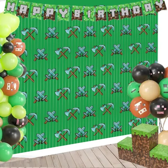 2 Pack Pixel Themed Beaded Curtain - 6.6FT x 3.3FT - Game-Inspired Door Curtain, Tinsel Foil Fringe Curtains Photo Booth Props Backdrop Streamers, Perfect for Home or Party Decor {1}