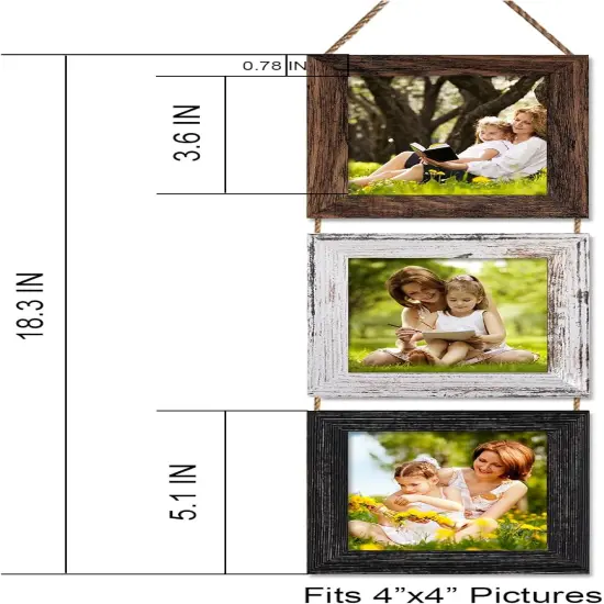 4x4 Wall Hanging Picture Frames Collage with 3 Opening Multi Color Frames {2}