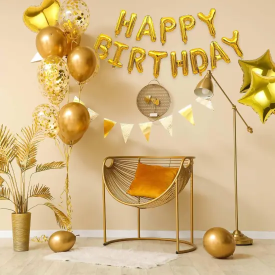27 Pcs Gold Birthday Decorations, 3D Foil Gold Happy Birthday Balloon Banner {5}