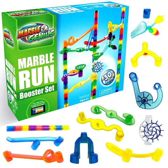 Marble Genius Marble Run Booster Set - 30 Pieces Total (10 Action Pieces Included), Construction Building Blocks Toys for Ages 3-14, Add-On Set, Original {1}