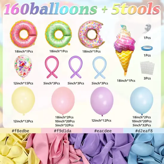 163PCS Pastel Donut Balloon Arch Garland Kit, with Pastel Rainbow Balloon, Sprinkle Confetti and Ice Cream Foil Balloons for Sweet One Donut Grow Up First Birthday Party Theme Baby Shower Decor {3}