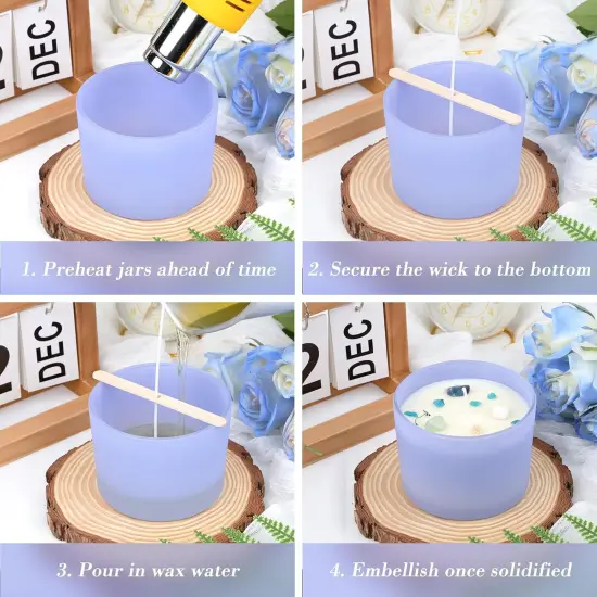 8 Pack 12 OZ Purple Glass Wide Mouth Candle Jars for Making Candles with Airtight Bamboo Lids Nice Sticky Warning Labels for Candle Making Empty Container Bulk - Dishwasher Safe {3}