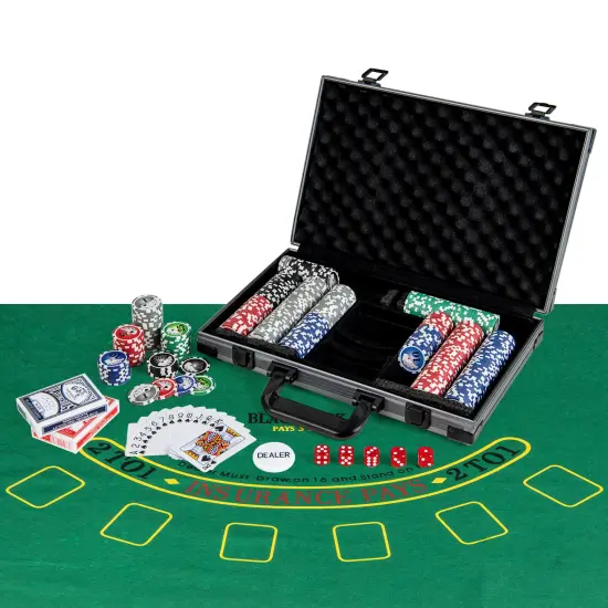 Black Aluminum Poker Chip Set with 400 Chips, Cards, Dices and Carrying Case {3}