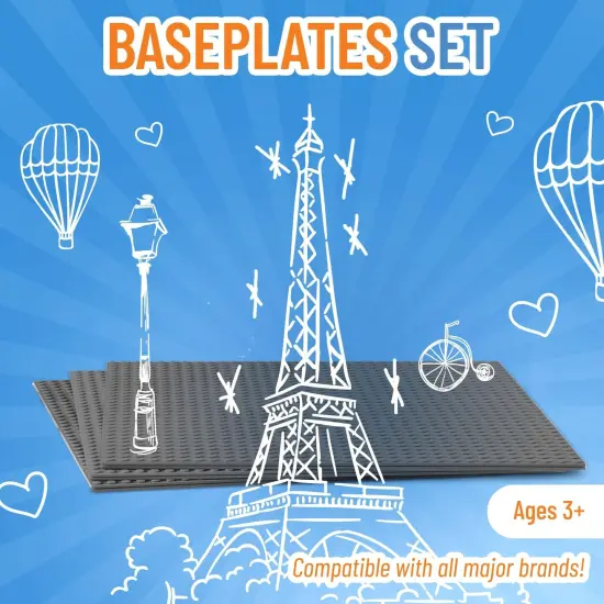 Strictly Briks 4 Pack Baseplates 10x10 in, Stackable Building Plates with 32 x 32 Studs, Mats, Bases, Boards, Sheets 100% Compatible with All Major Brands, Gray, Ages 3-14 Grey {7}