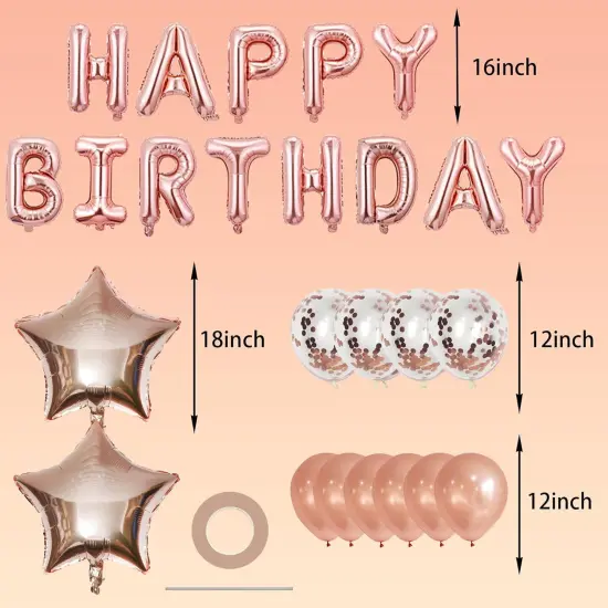 Rose Gold Balloons Happy Birthday Balloons Banner 16 Inch Aluminum film Letters Balloons for Party Decoration Scene Arrangement Balloon Birthday Event Celebration Decorations {2}