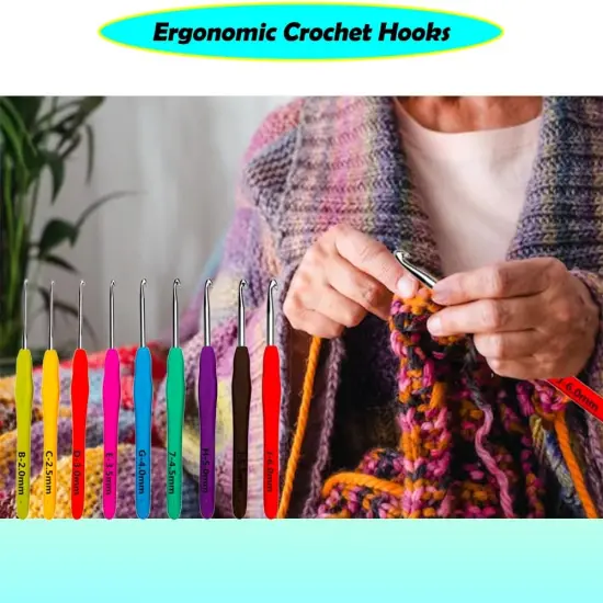 Ergonomic Crochet Hooks Set, 9 Sizes Crochet Hooks with Case 2.0mm~6.0mm {4}