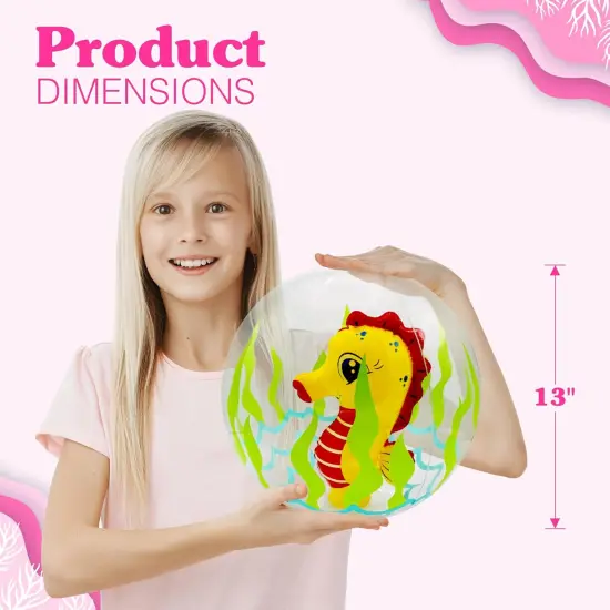 4E's Novelty 4 Pack 3D Beach Balls - 13" Inflatable Beach Balls With Ocean-Themed Designs {4}