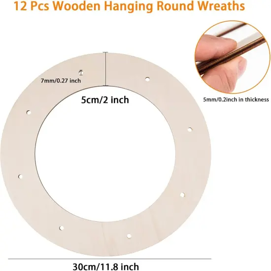 12 Pcs Wooden Wreath Frames for Crafts Unfinished Wooden Craft Floral Hoop Rings DIY Garland Wood Hanging Decorations for DIY Holiday Wreath Wall Home Craft Decor,12 Inch {2}