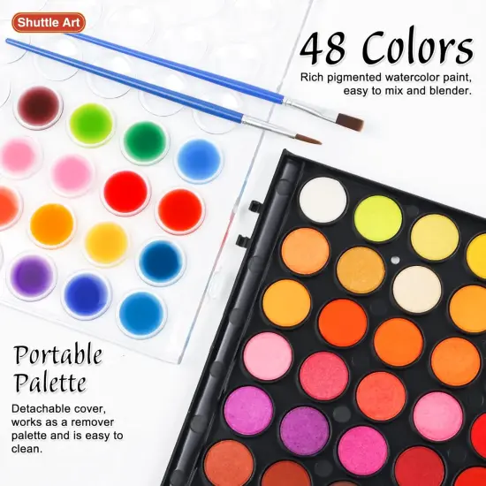 Watercolor Paint Set, 48 Colors Watercolor Paint Pan Set with 3 Paint Brushes for Beginners, Artists, Kids & Adults to Watercolor Paint, Bullet Journal, Calligraphy Practice {4}