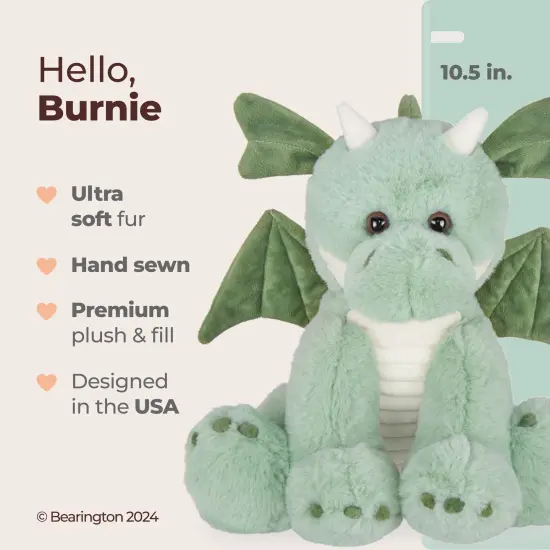 Bearington Collection Burnie Plush Dragon Stuffed Animal, 10.5 Inch, For Ages 1-14 Green {2}
