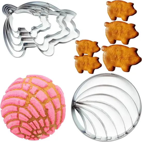 Concha Cutter Mexican Bread Mold 4.1in with 5 Sizes Pig Cookie Cutter Stainless Steel Concha Stamp Two Sided Mold for Baking Cookies, Cortador De Conchas De Pan Mexicano {1}