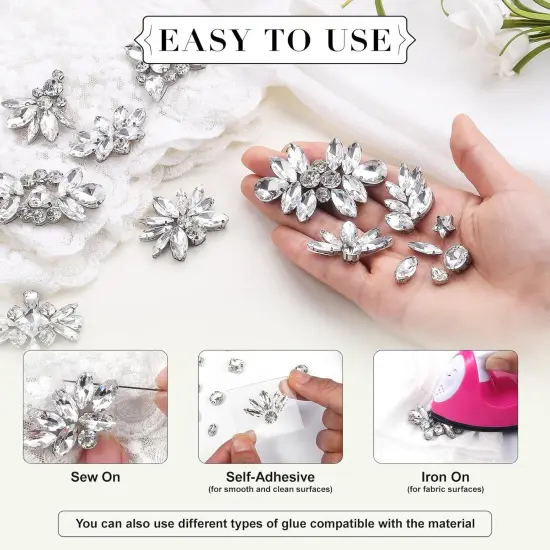 Sew on Rhinestones 205 PCS Glass Rhinestones Mixed Shapes Sew on Crystal Gems Flatback with Silver Claw for Jewelry Crafts Clothes Shoes Costume (Sliver Rhinestones) {4}