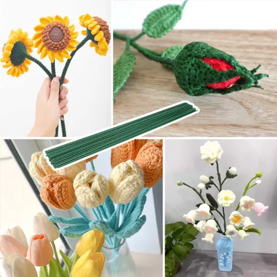 50 Pieces Floral Wire Stems Flower Wire Stem Dark Green Floral Stem Wire for Crafts Making DIY Bouquet Flower Arrangements Wire Stem Supplies Florist Floral Wire Stem Flower Paper Wrapped Wire (Green) {3}