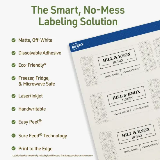 Avery Dissolvable Labels, 1.5" x 3.75" Rectangle {8}