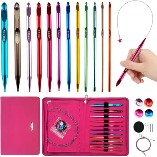 Tunisian Crochet Hooks Set with Cable,Long Aluminum Crochet Hooks 3mm-10mm Interchangeable Crochet Needles with Cord {1}