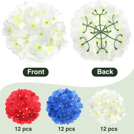 36 Pieces Hydrangea Flowers 4th of July Fake Full Hydrangea Flowers Patriotic Faux Artificial Hydrangea Flowers with Stems for Independence Memorial Day Home Kitchen Decor {3}