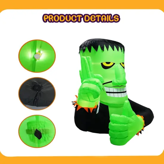 6FT High Halloween Inflatable Frankenstein Outdoor Decoration, Green Frank Inflatables with Led Lights for Home Yard Lawn Decoration {5}