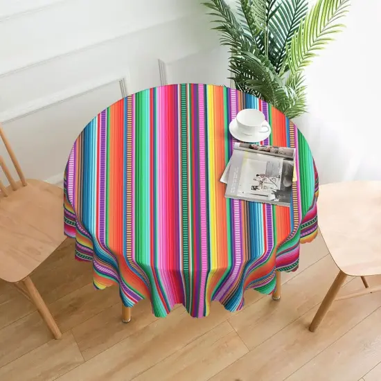 Mexican Tablecloth Serape Table Cover Washable Tabletop for Kitchen Dinning Decoration Round 60inch {3}