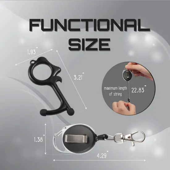 No Contact Touch Door Opener Tool with Stylus Ends & Retractable Keychain, Black {7}