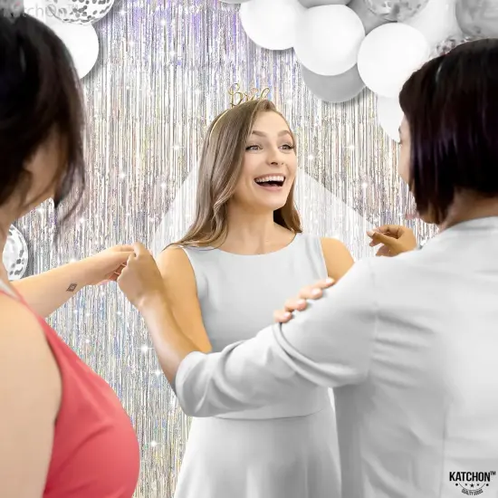 Iridescent Silver Backdrop Curtain - XtraLarge, 3.2x8 Feet Pack of 2 | Silver Fringe Backdrop | Silver Streamer Backdrop, Iridescent Ramadan Decorations for Home | Graduation Decorations {3}