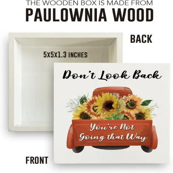 Inspirational Sunflower Decor Sunflower Gifts Sunshine Wood Box Sign 5 x 5 Inches Desk Decor for Tiered Tray Rustic Country Wooden Square Sign Summer Decorations for Home Farmhouse Restaurant {2}