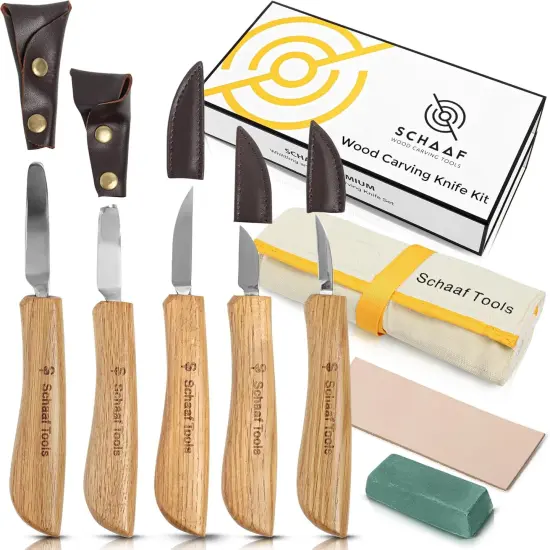 Wood Carving Kit, Deluxe 5pc Whittling Knife Set with Razor-Sharp Knives, Spoon Carving Knife, Wood Whittling Kit for Beginners and Adult Crafts {1}
