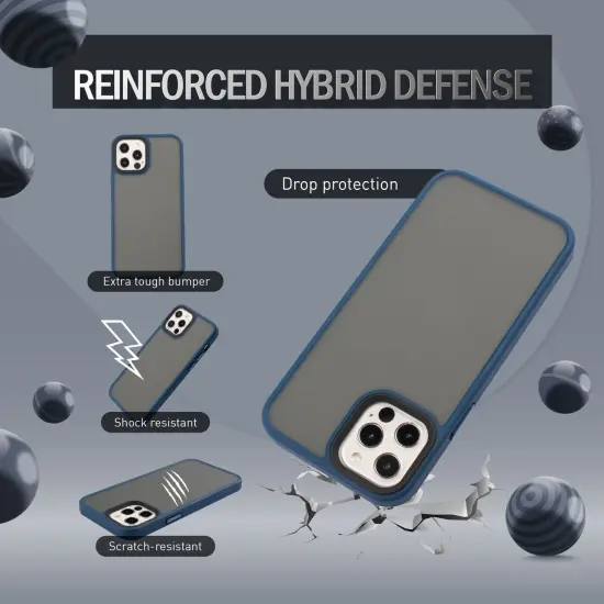 Insten Case Compatible With iPhone 12 Pro & iPhone 12 Case 6.1 inch, Translucent Matte Hybrid Hard Back Flexible TPU Bumper, Anti-Shatter Anti-shock Drop Protection, Wireless Charging, Navy Blue {2}