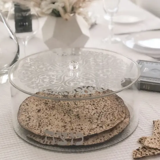 Lucite Matzah Box Silver Floral Design {3}