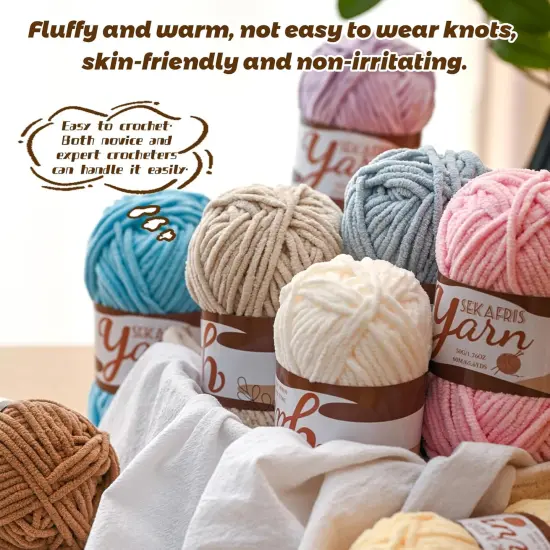 Fluffy Velvet Yarn for Crocheting，Baby Blanket Yarn for Crocheting Soft，50g(65.6yds) Amigurumi Plush Chenille Crochet Yarns ，Puzzle Yarns for Crochet Craft (Blue) {3}