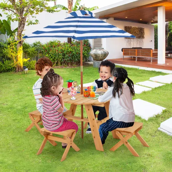 2-in-1 Convertible Kids Wooden Table Set with Umbrella Hole Perfect Gift for Your Kids Natural {1}