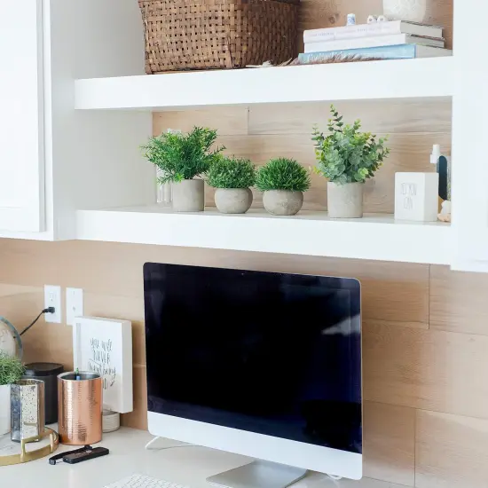 Artificial Plants for Home Decor Indoor. 4 Mini Plants, Rosemary Faux Plant Decor, Eucalyptus Plant, Grass Plants. Small Fake Shelf or Desk Greenery D&eacute;cor {3}