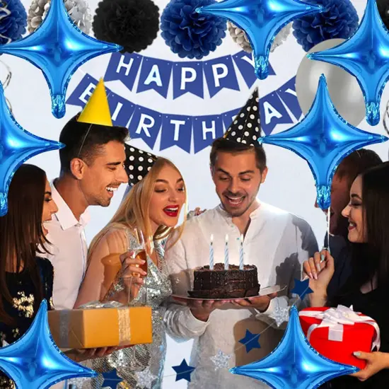 18inch Star Shape Foil Mylar Balloon,30 pcs Blue Four Angle Star Balloons for Birthday Party,Wedding,Valentine's Day, engagement party，Christmas,Baby Shower Backdrops Decorations {5}