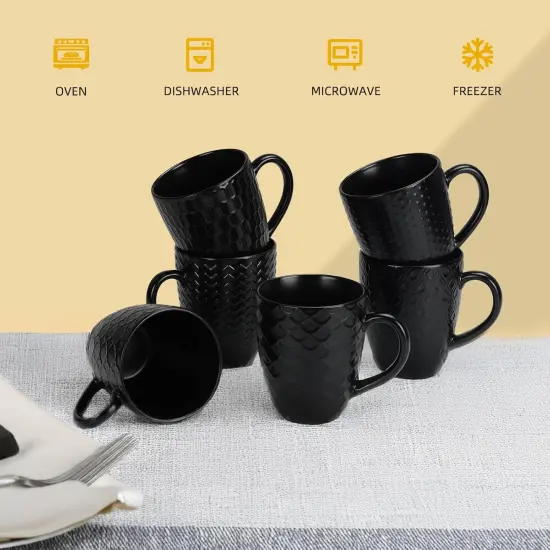 16 OZ Coffee Mugs Set of 6, Black Ceramic Coffee Mug {4}