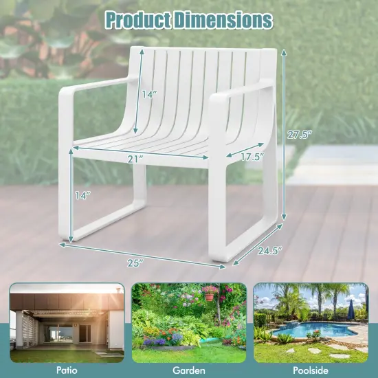 Set of 2 Patio Chairs with Curved Backrests and U Shaped Legs Perfect for Outdoor Seating White {4}