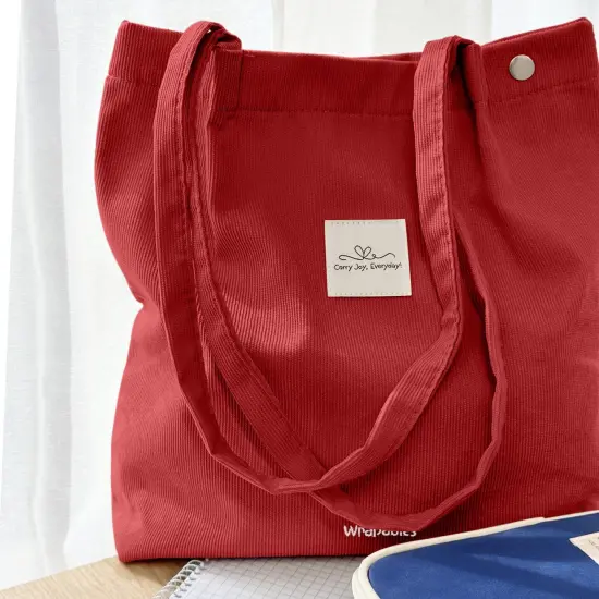Wrapables Carry Joy Corduroy Tote Bag, Casual Shoulder Handbag, Red {4}