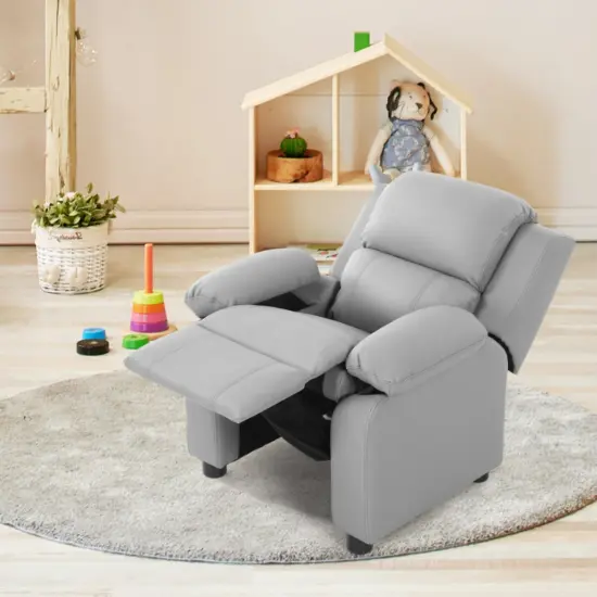 Kids Headrest Recliner Sofa Chair Hardwood, PU, Comfortable Grey {2}