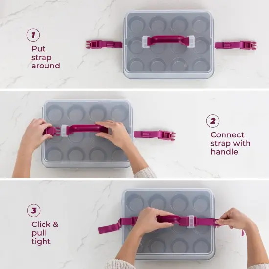 Cupcake Carrier for 24 Cupcakes - Innovative Cupcake Holder includes 2 Cupcake Pans with Lid and Handle - Cupcake Travel Container Carries 12 or 24 Standard-Size Cupcakes for Storage Safely {4}