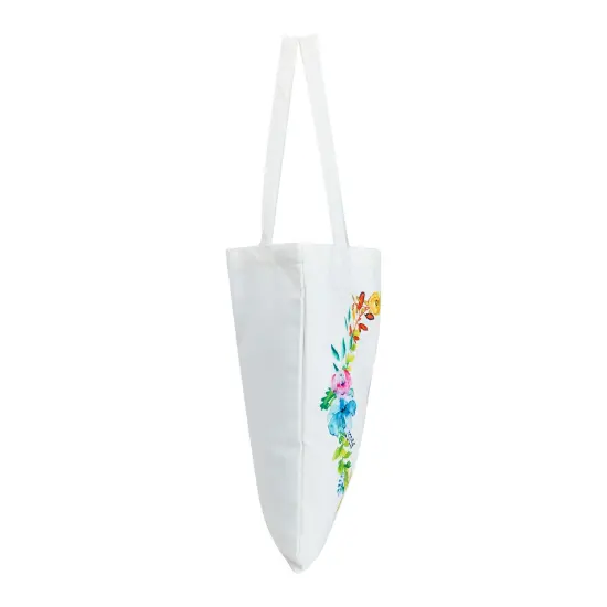 Set of 2 Reusable Monogram Letter Q Personalized Tote Bags for Women, Floral Design (29 Inches) White {7}