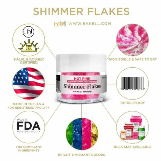 Hot Pink Edible Shimmer Flakes 4 Gram Jar {4}