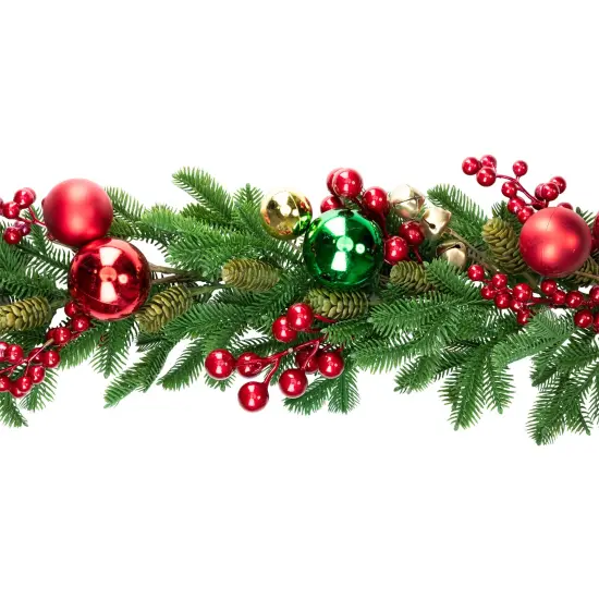 Northlight Pine with Ornaments and Berries Artificial Christmas Garland - 5' - Unlit Green {5}