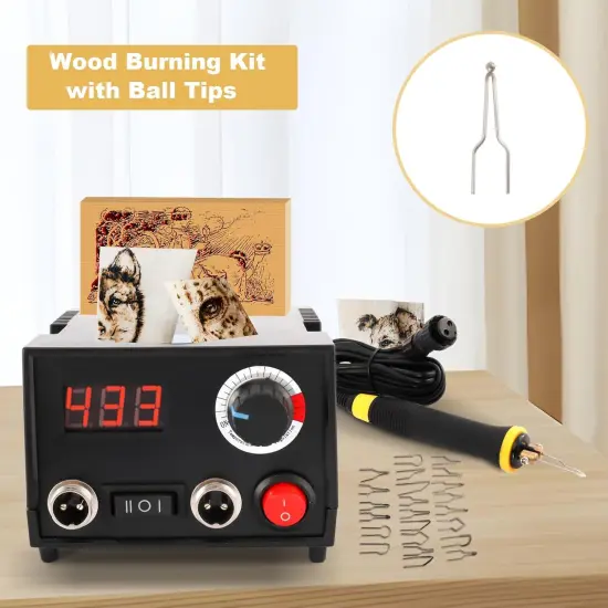 110V 60W Professional Wood Burning Kit, Pyrography Machine with 2 Woodburners for Wood Burning Pyrography with 23 Wire Nibs Tips Including Ball Tips {5}