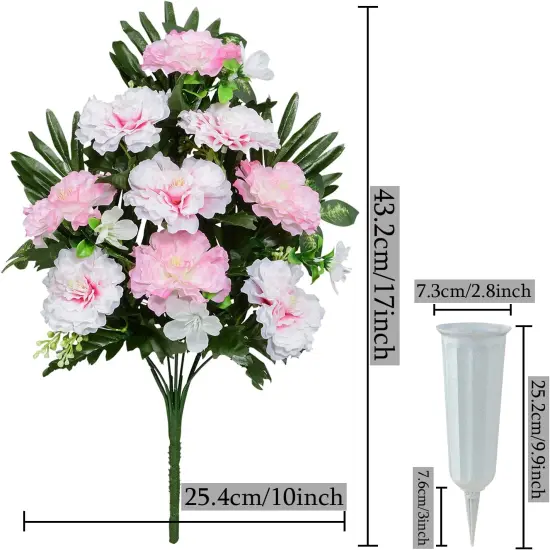 Artificial Cemetery Flowers, Spring Memorial Bouquet with Vase, Outdoor Grave Flowers Decorations, Artificial Dahlia Bouquet for Graveyard, Headstone Decoration, Set of 4 {2}