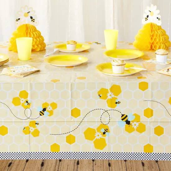 3 Pack Bee Tablecloth, for Kids Birthday Party, Baby Shower, Bumble Bee Gender Reveal Decorations, (54 x 108 In) {3}