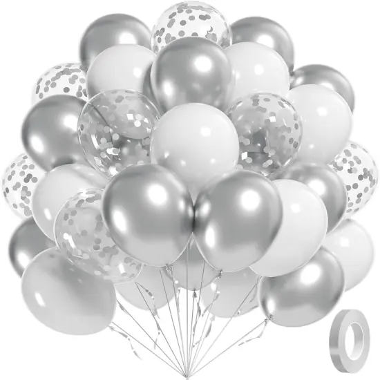 60pcs White and Silver Balloons 12inch {1}