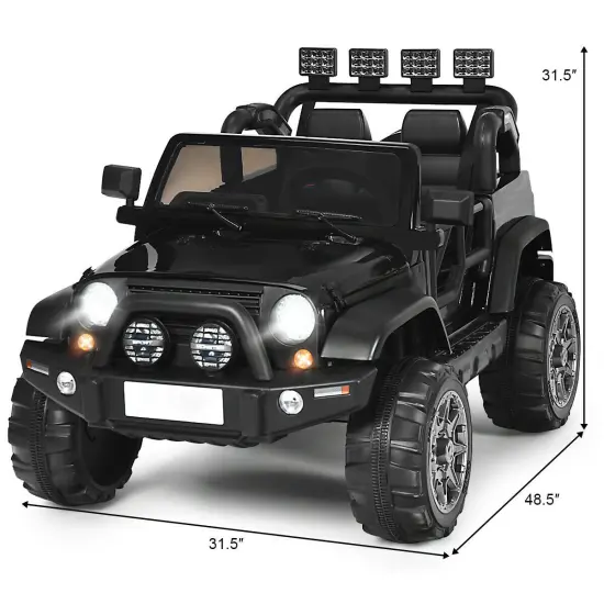2-Seat Ride-On Car Truck with Remote Control, LED Lights, Music and Safety Features Black {3}