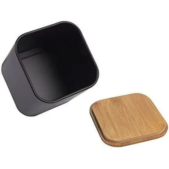 Coffee Tea Sugar Container Set - Black Iron Kitchen Canister Set with Bamboo Lids (3 Pieces, 48 oz) {5}