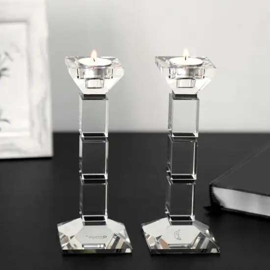 Crystal Candlesticks Square Design Set of 2 - Black {4}