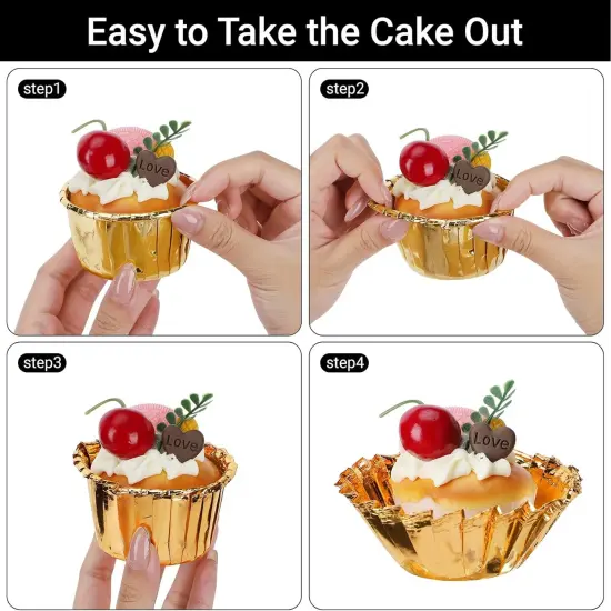 Gold Cupcake Cups with Lids,3.5 oz 50pcs Disposable Aluminum Foil Muffin Liners, Oven-safe Mini Baking Cups, Muffin Cups Ramekin Containers Holder for Wedding Birthday Party Picnic {4}