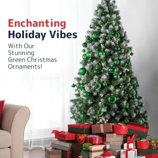 36-Piece Green Christmas Ornaments Set - Shatterproof Christmas Tree Balls - 6 Styles, 3 Sizes with Hanging Loops to Decorate Christmas Tree - Ideal for Indoor and Outdoor Holiday Decor {4}