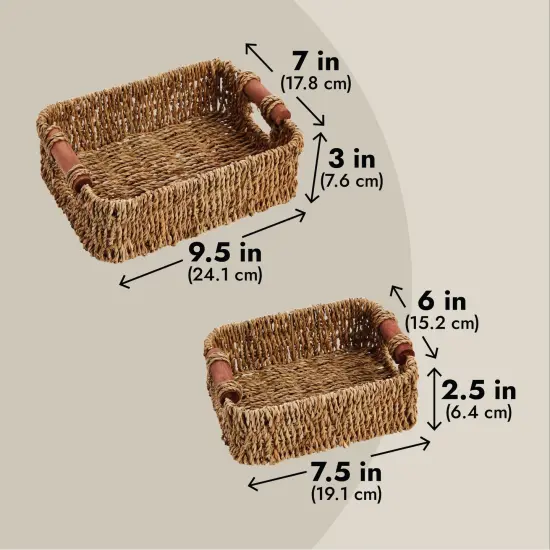 Set of 3 Small Wicker Baskets for Storage, Woven Nesting Bins with Handles for Bathroom Towels and Toilet Paper Organization, Closet, Shelf, Kitchen (3 Assorted Sizes) Brown {5}